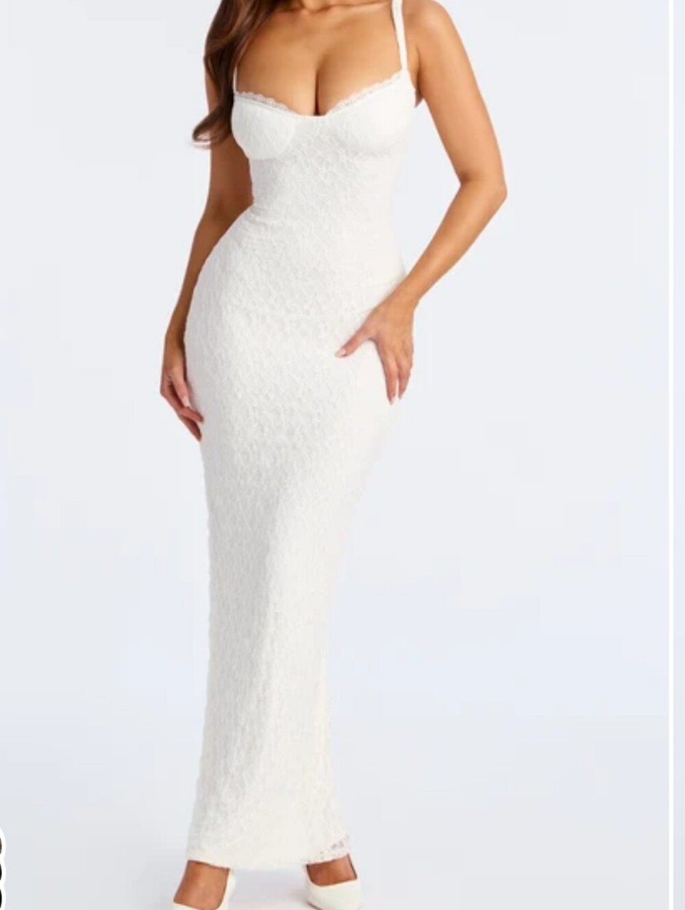 Fashionnova Cleo Lace Maxi Dress - White Ivory XS